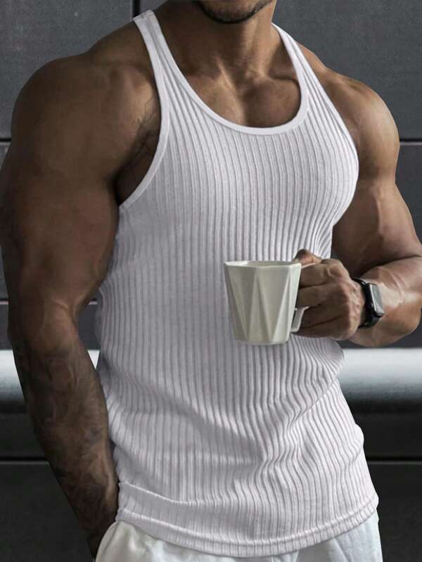 Manfinity Homme Herren Ärmelloses Trikot-Top aus geripptem Strick, unifarben, für das Training
