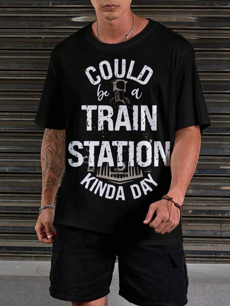 Manfinity LEGND 男士大码標語圖案T恤 - 黑色 - 查看 1