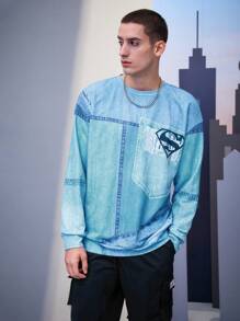 SUPERMAN X SHEIN Men Letter Graphic Drop Sleeve Sweatshirt - Multicolor - View 1