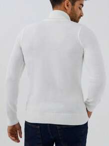 SHEIN Cottnline Hombres Jersey unicolor cuello alto - Blanco - Ver 3