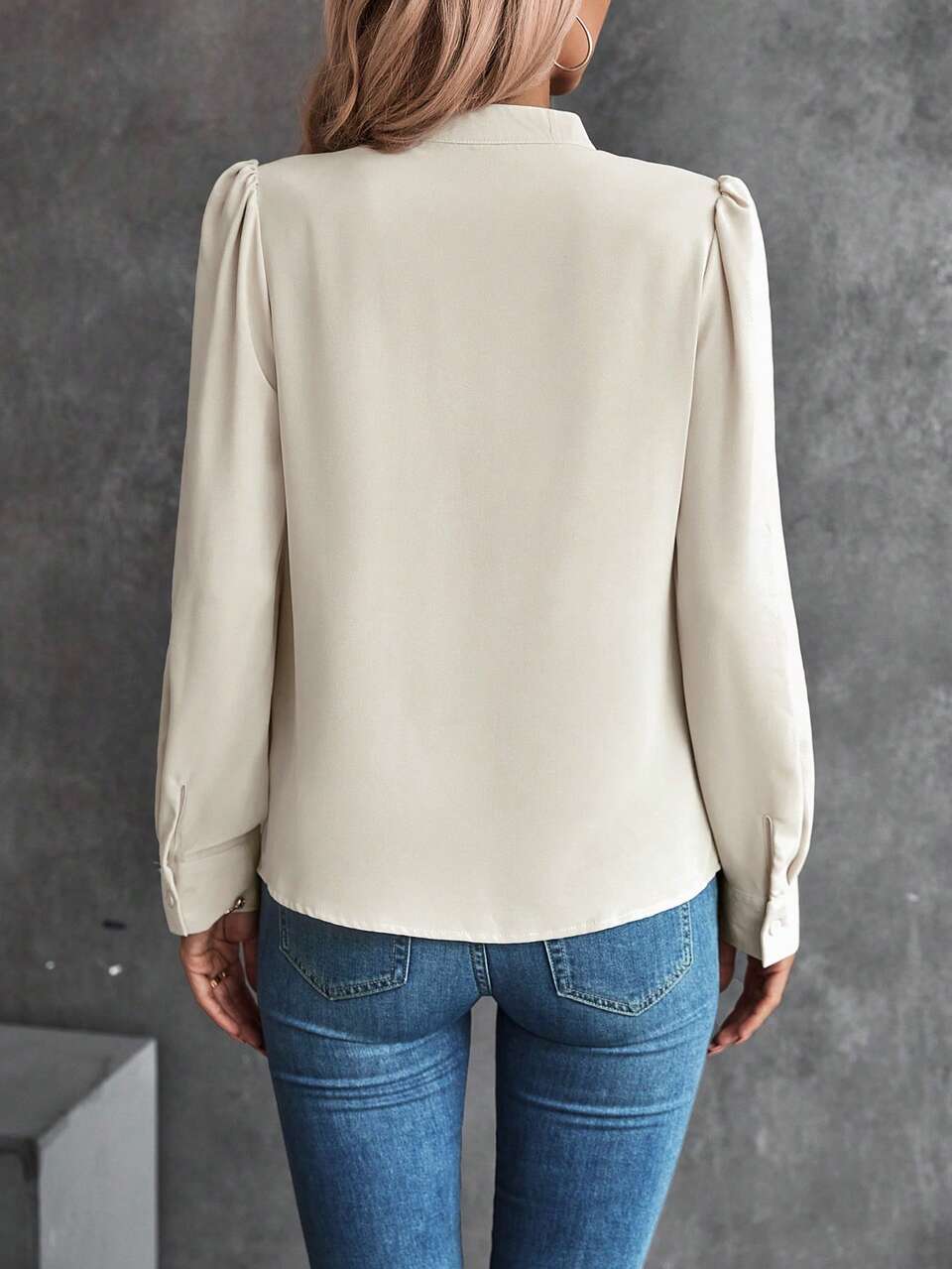Button Detail Puff Sleeve Blouse