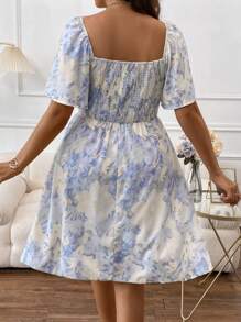 SHEIN Clasi Plus Floral Print Square Neck Butterfly Sleeve Dress - Multicolor - View 2