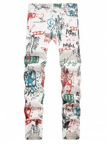 Men Graffiti Print Jeans - Multicolor - View 2