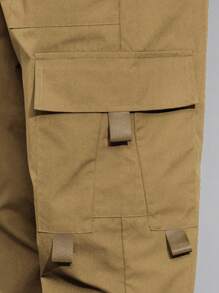 Manfinity Hypemode Pantalones De Carga Sueltos Para Hombres Con Estampado De Expresión, Bolsillos De Solapa Y Cintura Con Cordón