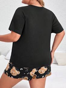 Conjunto de pijama con gráfico de oso y letra talla grande - Negro - Ver 2
