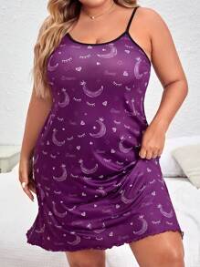 Plus Galaxy 印花生菜边吊带睡衣睡裙