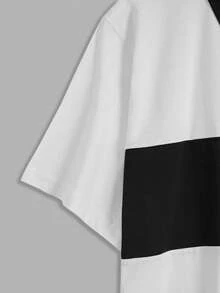 RueChic Men Contrast Panel Polo Shirt - Black and White - View 4