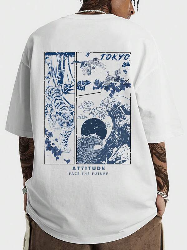 EURMUSE Homme T-shirt Vague & Graphique De Slogan