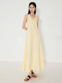 Sólido Gola V Gravata Recorte De Volta Vestido