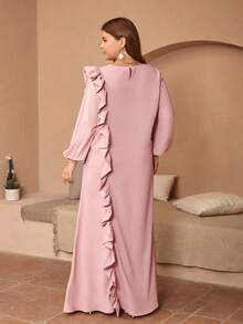 Plus Ruffle Trim Lantern Sleeve Dress - Pink - View 2