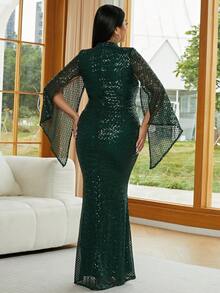 seomiscky 大碼小高領斗篷袖亮片派對禮服 - 綠色 - 查看 2