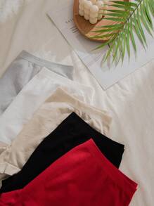 女式休闲纯色多色面料平角内裤，略有弹性，5条装 - 彩色 - 查看 4