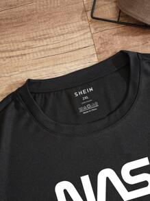 Men Plus Astronaut And Letter Graphic Tee - Black - View 6