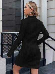 SHEIN EZwear Chi tiết Patched thư Dây kéo Váy bodycon - màu đen - Xem 2