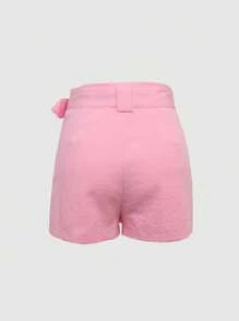 Hauture Belted Pleated Solid Casual Skort - Baby Pink - View 7