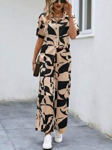 Chiquease Allover Print Button Front Shirt & Wide Leg Trousers - Multicolor - View 5