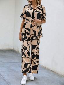 Chiquease Allover Print Button Front Shirt & Wide Leg Trousers - Multicolor - View 6
