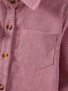 SHEIN 女小童翻蓋口袋前紐扣燈芯絨襯衫 - 藕粉色 - 查看 4