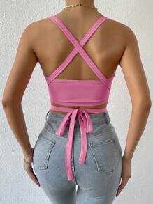 Allurite Crisscross Tie Backless Crop Cami Top - Dusty Pink - View 2