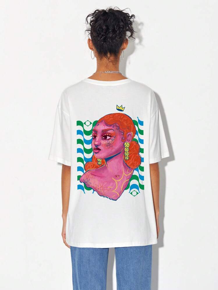 Thamiles Brito Camiseta amplia con estampado de figura de hombros caídos - Blanco - Ver 1