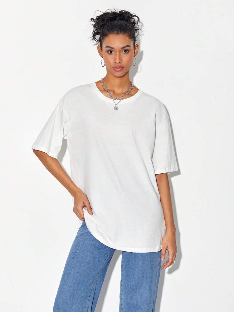 Thamiles Brito Camiseta amplia con estampado de figura de hombros caídos - Blanco - Ver 2