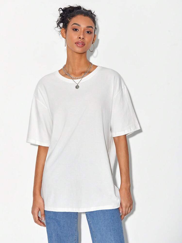 Thamiles Brito Camiseta amplia con estampado de figura de hombros caídos - Blanco - Ver 5