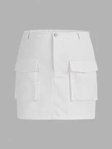 SHEIN EZwear Hơn Túi có nắp Váy chở hàng - trắng - Xem 1