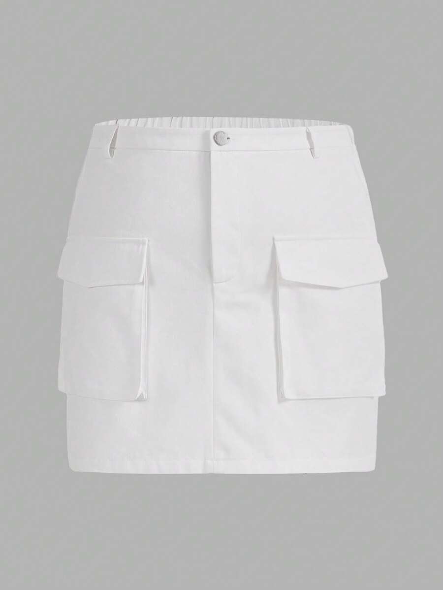 SHEIN EZwear Hơn Túi có nắp Váy chở hàng - trắng - Xem 1