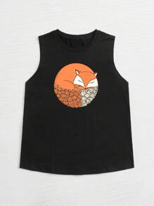 Coffeeman 狐狸印花背心上衣 - 黑色 - 查看 1