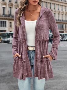 SHEIN LUNE In sọc Lá sen tỉa Xù Hoa Sen Khóa kéo UP Áo trùm đầu - Bụi hồng - Xem 4