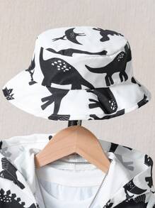 SHEIN 男小童恐龍印花連帽夾克和褲子&帽 - 黑與白 - 查看 5