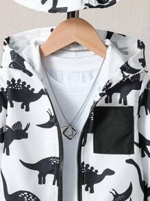 SHEIN 男小童恐龍印花連帽夾克和褲子&帽 - 黑與白 - 查看 6