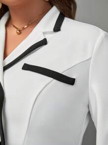 SHEIN Clasi 大碼撞色滾邊雙排釦西裝外套和裙子 - 黑與白 - 查看 5