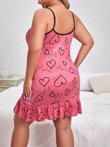 大碼愛心和字母圖案荷葉邊吊帶睡裙