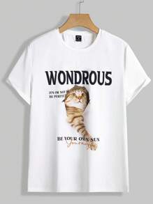 Manfinity RebelGame Men Cat & Slogan Graphic Tee