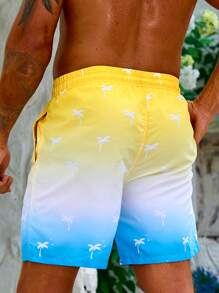 Surfspeed Men Ombre Palm Tree Print Ombre Drawstring Waist Swim Trunks - Multicolor - View 2