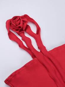 Solid Ruffle Trim Crop Halter Top