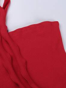 Solid Ruffle Trim Crop Halter Top