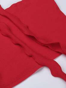 Solid Ruffle Trim Crop Halter Top