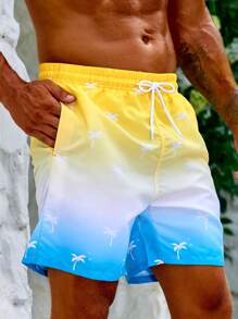Surfspeed Men Ombre Palm Tree Print Ombre Drawstring Waist Swim Trunks - Multicolor - View 6
