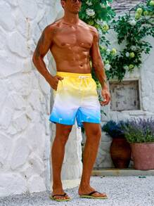 Surfspeed Men Ombre Palm Tree Print Ombre Drawstring Waist Swim Trunks - Multicolor - View 7
