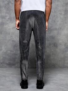 GENTILAND Men Solid Glitter Pants - Black - View 2