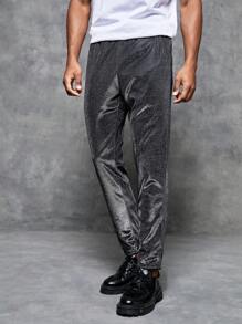 GENTILAND Men Solid Glitter Pants - Black - View 3