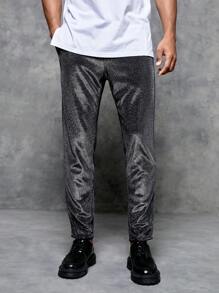 GENTILAND Men Solid Glitter Pants - Black - View 5