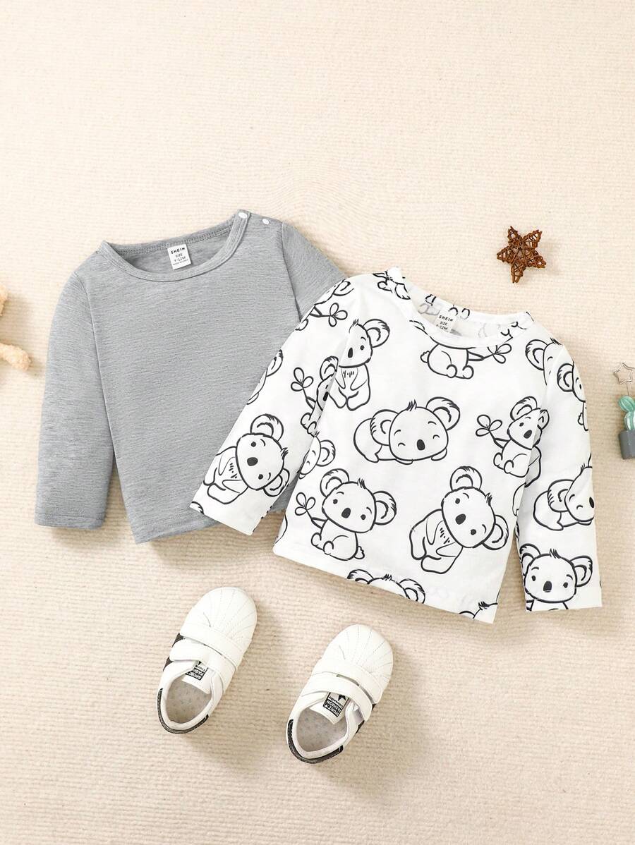 Baby Girl 2pcs Cartoon Graphic Tee - Multicolor - View 1