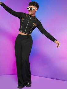 FeverCity Men Solid Wide Leg Belted Pants - Black - View 4