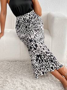 SHEIN Privé 滿版印花彈性腰帶半身裙 - 黑與白 - 查看 1