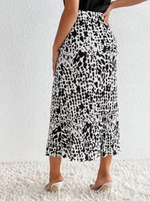 SHEIN Privé 滿版印花彈性腰帶半身裙 - 黑與白 - 查看 2