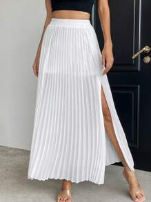 SHEIN Privé Chất rắn Bao bên Chân Váy xếp ly - trắng - Xem 5