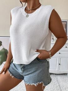 Calvaya Plus Solid Ribbed Knit Sweater Vest - White - View 1